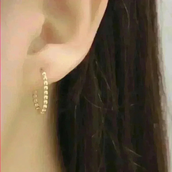 Gold Beaded Oval Hoop Earrings Brand New - Picture 3 of 3